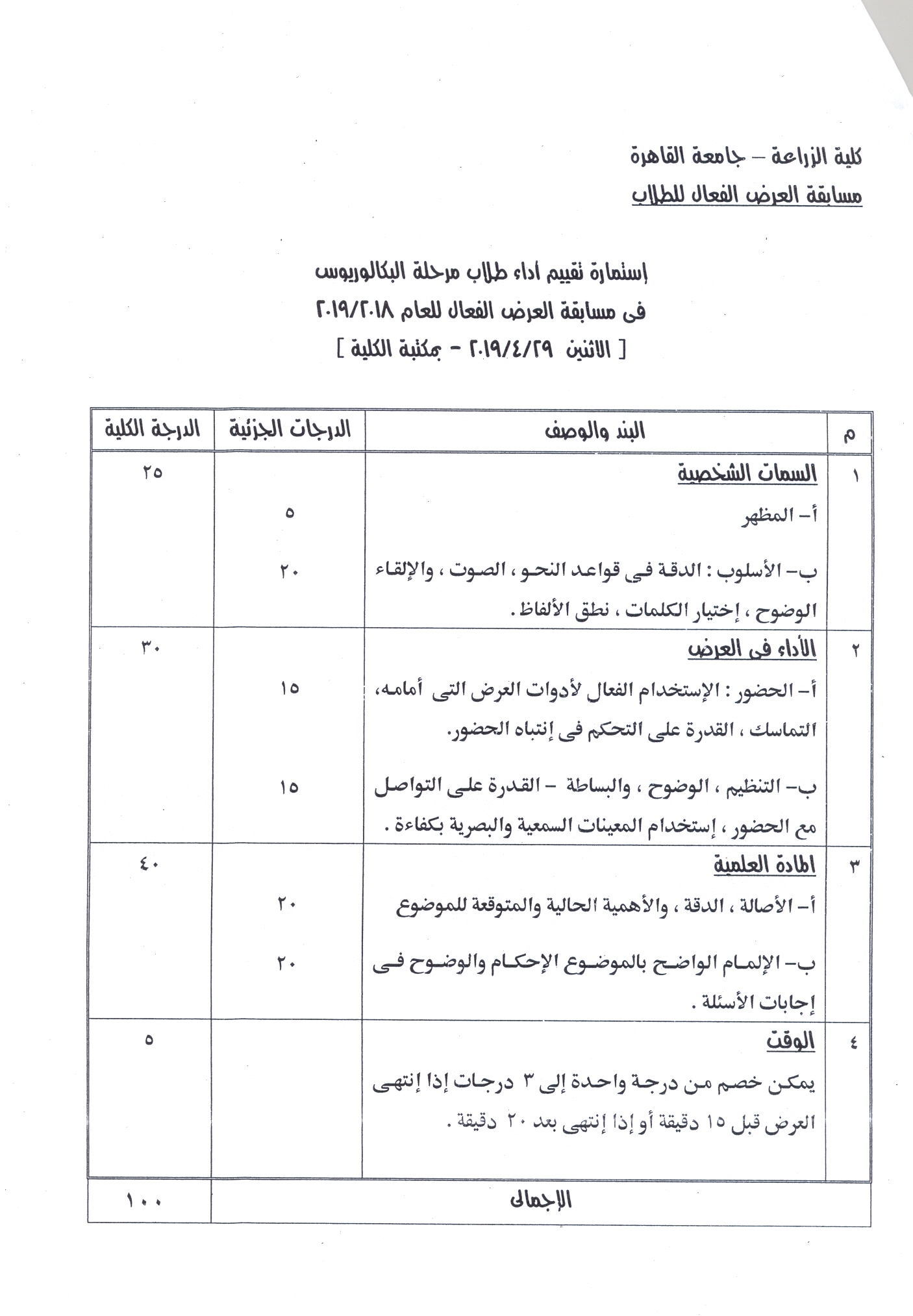 مسابقة العرض الفعال 2018-2019